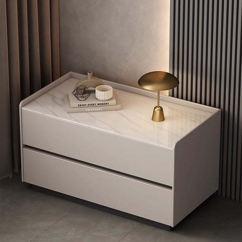 Minimalist Slab Wood 2-Drawer Nightstand — White