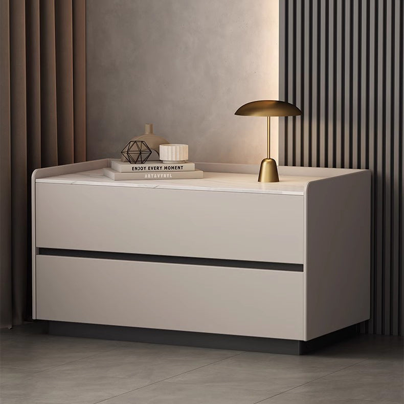 Minimalist Slab Wood 2-Drawer Nightstand — Dark Sky Grey