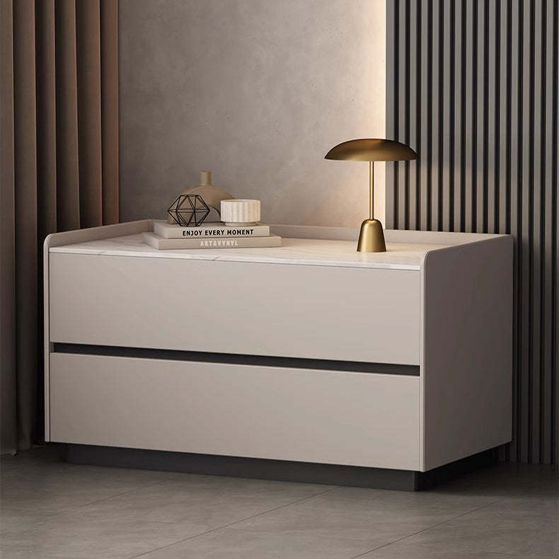 Minimalist Slab Wood 2-Drawer Nightstand — Dark Sky Grey