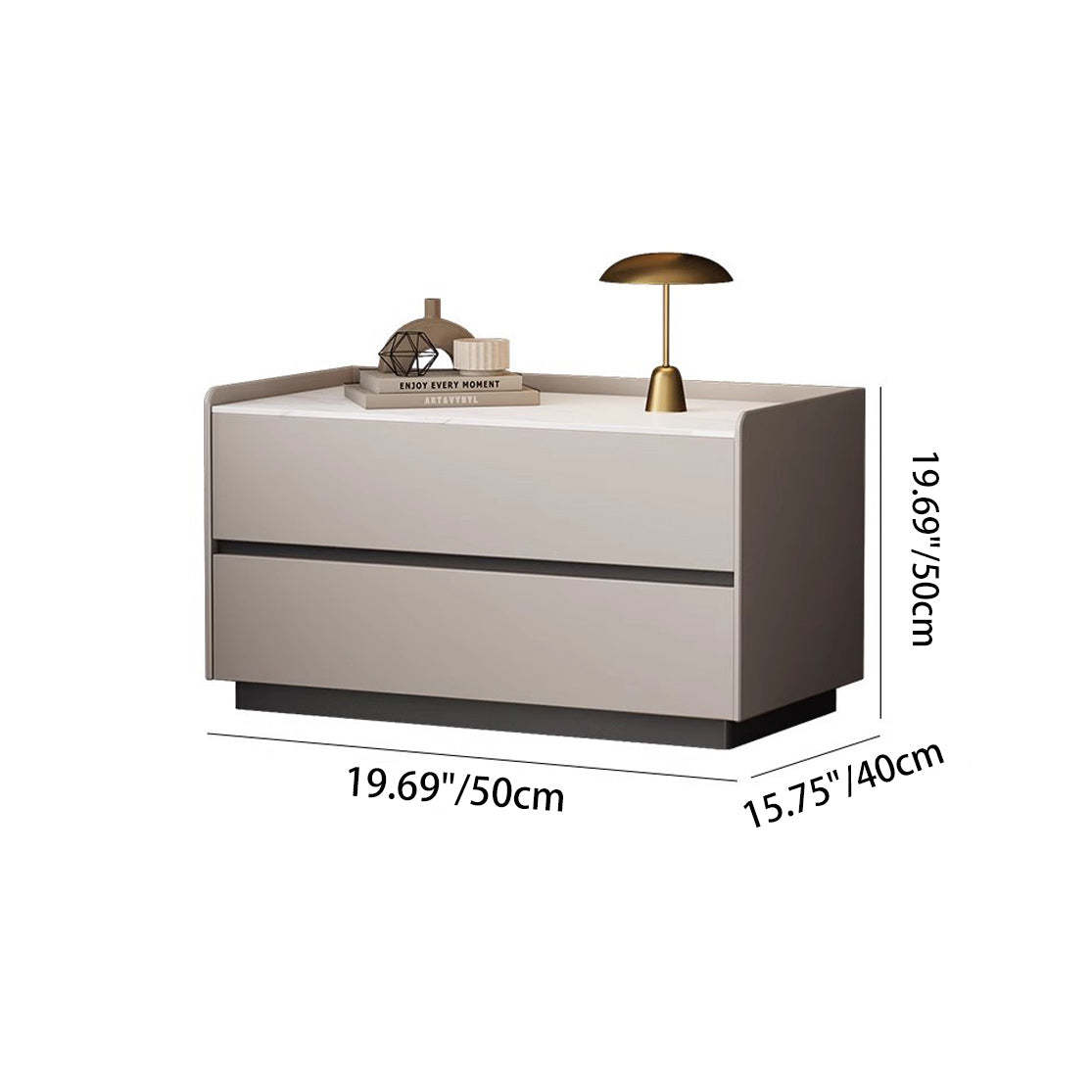 Minimalist Slab Wood 2-Drawer Nightstand — Dark Gray