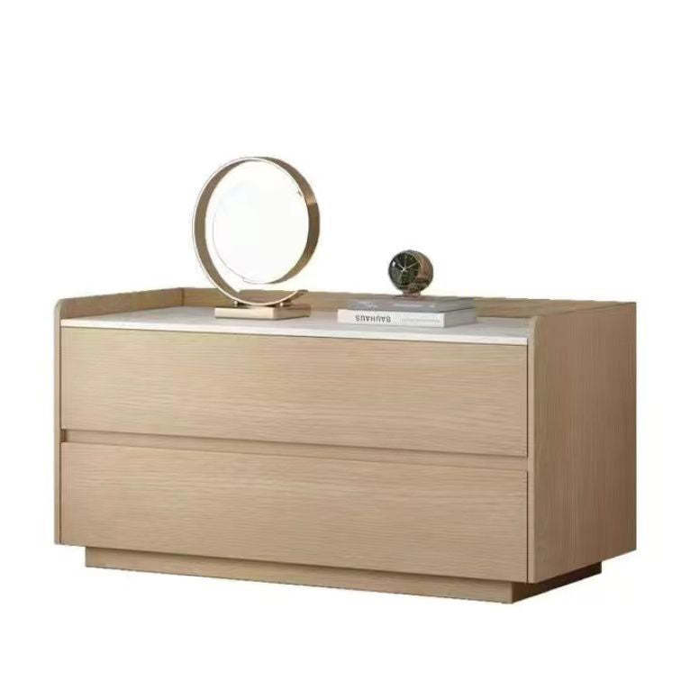 Minimalist Slab Wood 2-Drawer Nightstand