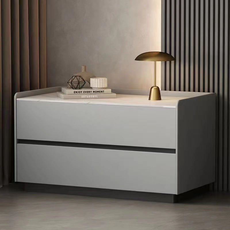 Minimalist Slab Wood 2-Drawer Nightstand — Dark Gray