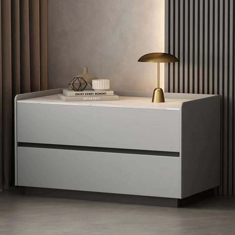 Minimalist slab 2-drawer gray wood nightstands, Lighom — 19.5" L x 15.5" W x 19.5" H / Light Gray