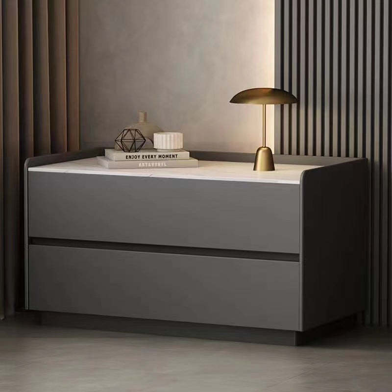 Minimalist Slab Wood 2-Drawer Nightstand — Off White