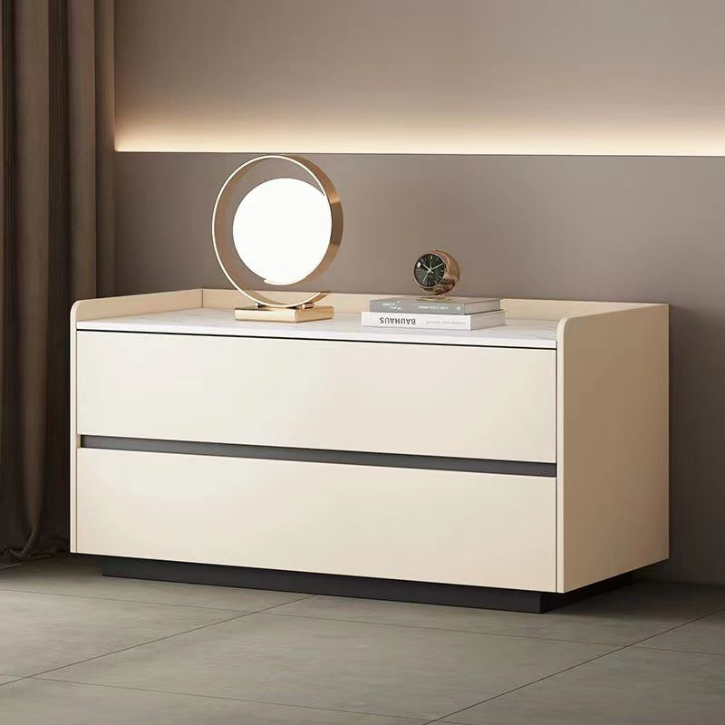 Minimalist Slab Wood 2-Drawer Nightstand — White