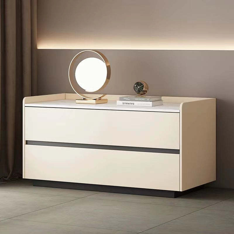 Minimalist Slab Wood 2-Drawer Nightstand — White