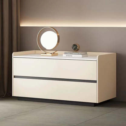 Minimalist Slab Wood 2-Drawer Nightstand — White