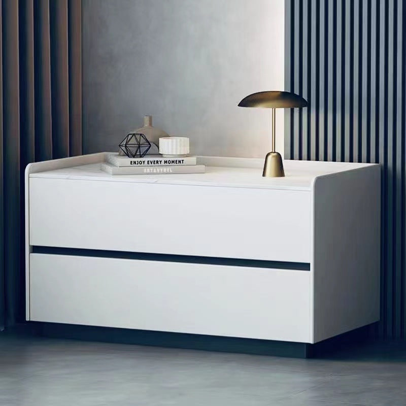 Minimalist Slab Wood 2-Drawer Nightstand — Coffee Color