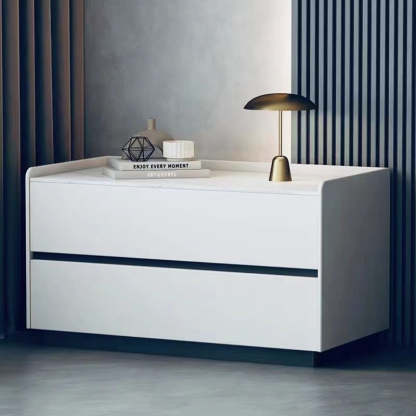 Minimalist Slab Wood 2-Drawer Nightstand — Coffee Color