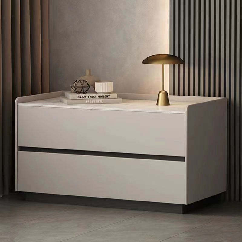 Minimalist Slab Wood 2-Drawer Nightstand — Dark Sky Grey