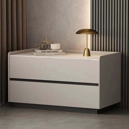 Minimalist Slab Wood 2-Drawer Nightstand — Dark Sky Grey