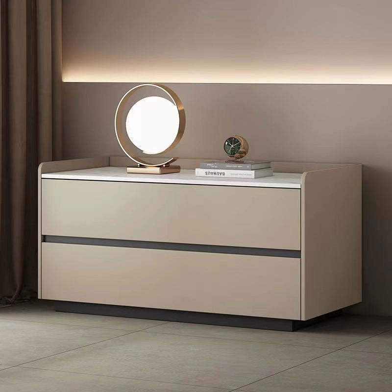 Minimalist Slab Wood 2-Drawer Nightstand — Light Gray