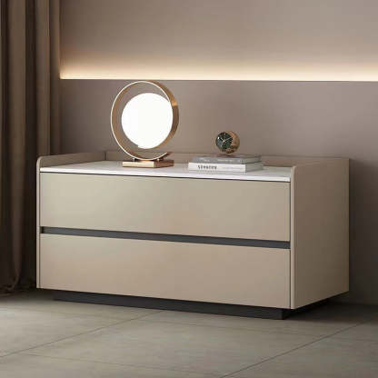 Minimalist Slab Wood 2-Drawer Nightstand — Light Gray