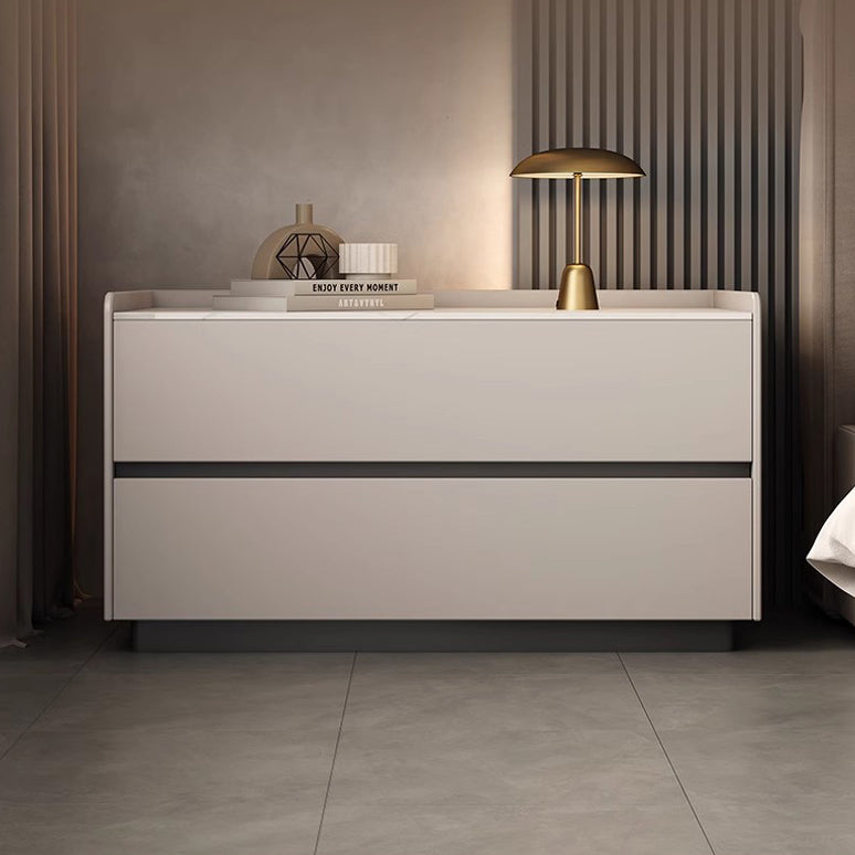 Minimalist Slab Wood 2-Drawer Nightstand — Light Gray