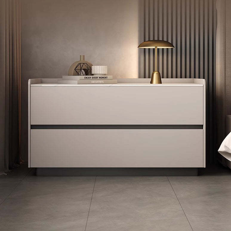 Minimalist Slab Wood 2-Drawer Nightstand — Light Gray