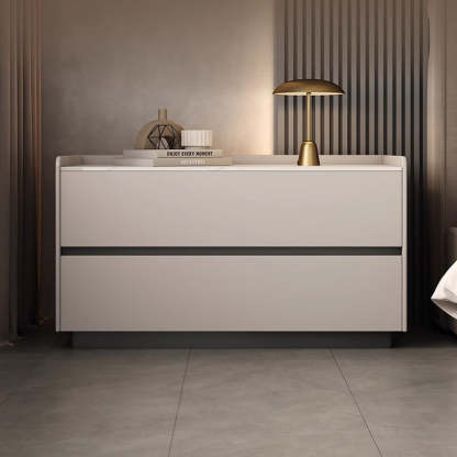 Minimalist Slab Wood 2-Drawer Nightstand — Light Gray