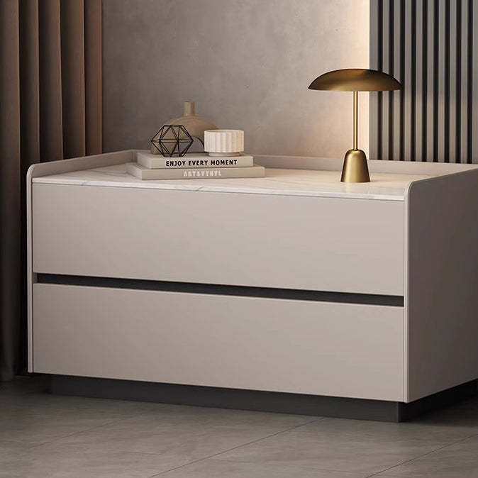Minimalist Slab Wood 2-Drawer Nightstand — Off White