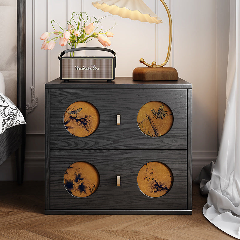 Chinese Solid Wood 2-Drawer Nightstand — Vintage Brown