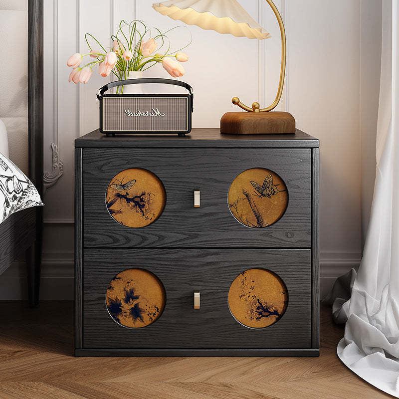 Chinese Solid Wood 2-Drawer Nightstand — Vintage Brown