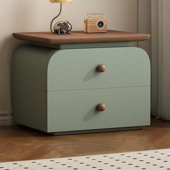Mid-Century Wood 2-Drawer Nightstand — Light Gray