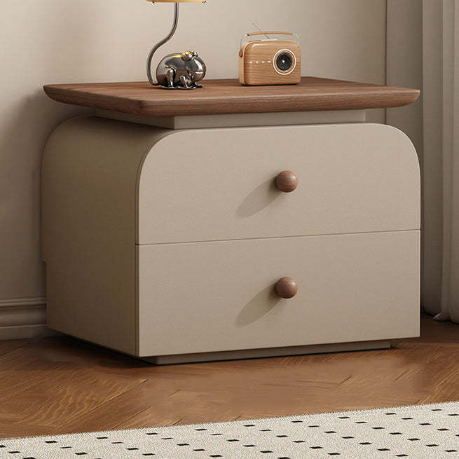 Gray wood 2-drawer nightstands - mid-century — 15.75" L x 15.75" W x 18.9" H / Khaki
