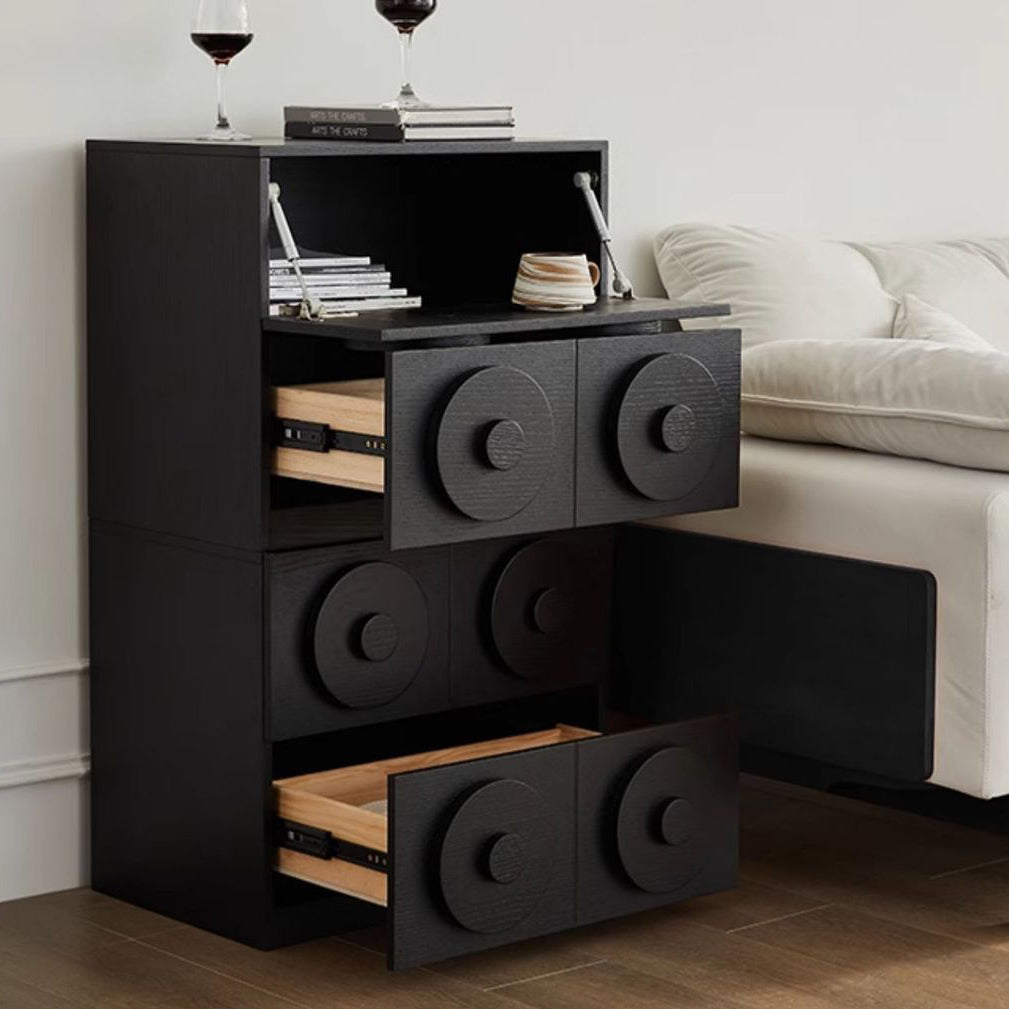 Retro Solid Wood 1-Drawer 1-Cabinet Square Nightstand
