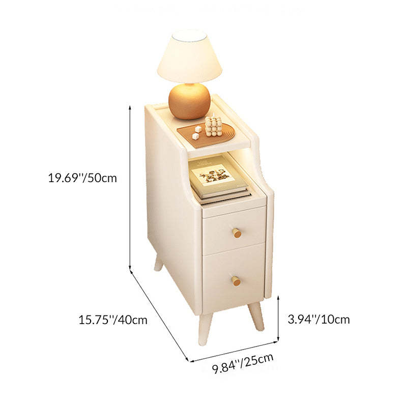 Nordic Rubber Wood Narrow 2-Drawer 1-Cabinet Nightstand — White