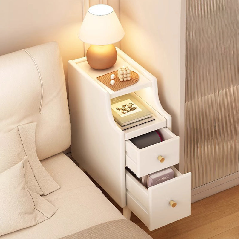 Nordic Rubber Wood Narrow 2-Drawer 1-Cabinet Nightstand — Wood