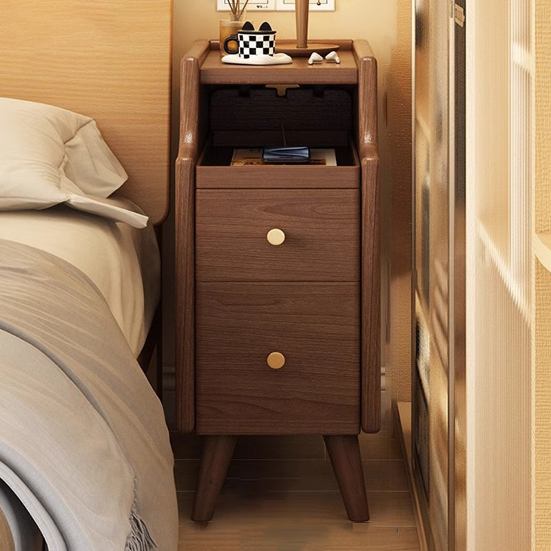 Nordic Rubber Wood Narrow 2-Drawer 1-Cabinet Nightstand — Wood