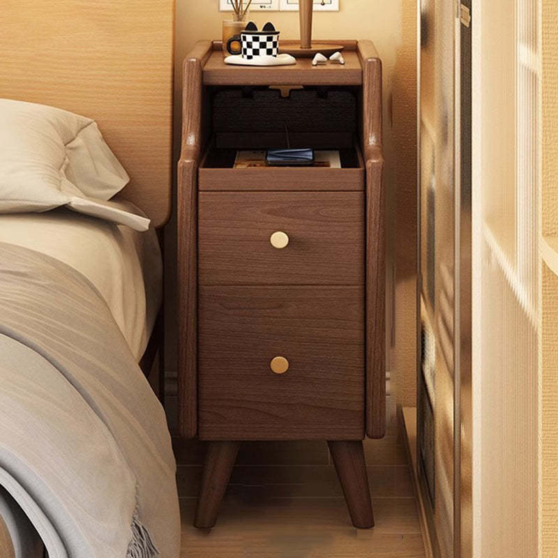 Nordic Rubber Wood Narrow 2-Drawer 1-Cabinet Nightstand — Wood