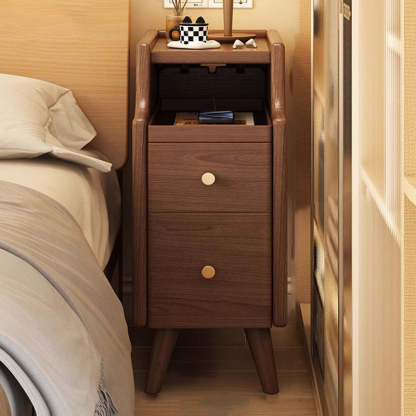 Nordic Rubber Wood Narrow 2-Drawer 1-Cabinet Nightstand — Wood