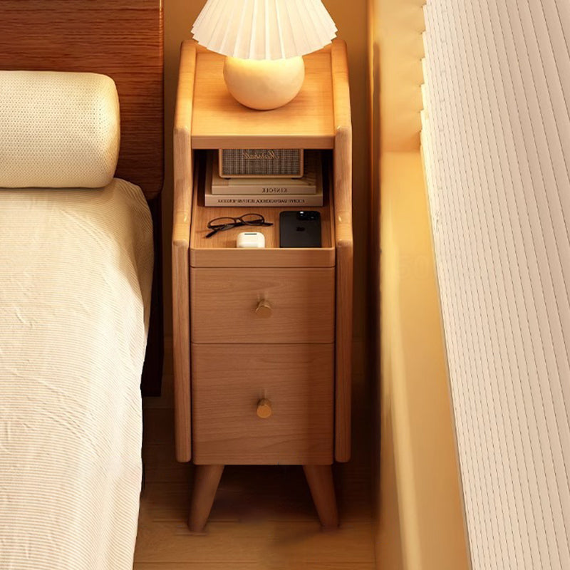 Nordic Rubber Wood Narrow 2-Drawer 1-Cabinet Nightstand — Walnut