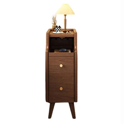 Nordic Rubber Wood Narrow 2-Drawer 1-Cabinet Nightstand