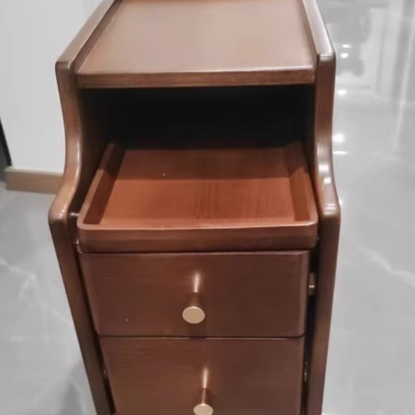 Nordic Rubber Wood Narrow 2-Drawer 1-Cabinet Nightstand