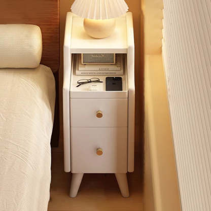Nordic Rubber Wood Narrow 2-Drawer 1-Cabinet Nightstand — White