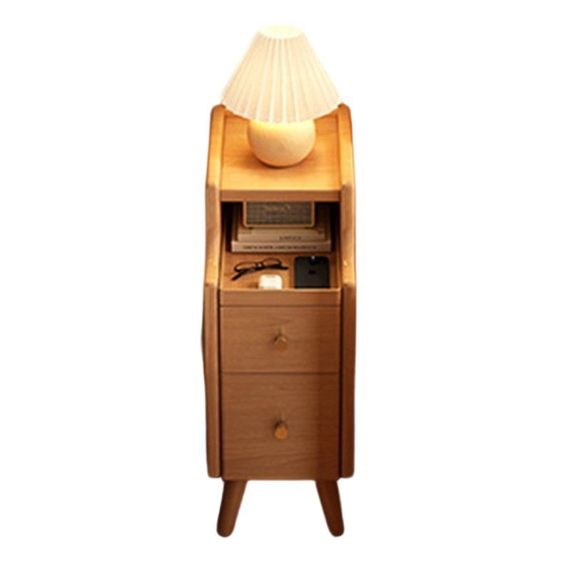 Nordic Rubber Wood Narrow 2-Drawer 1-Cabinet Nightstand