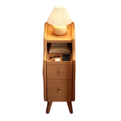Nordic Rubber Wood Narrow 2-Drawer 1-Cabinet Nightstand