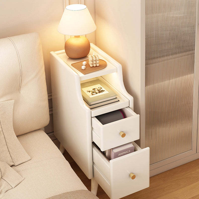 Nordic Rubber Wood Narrow 2-Drawer 1-Cabinet Nightstand — White