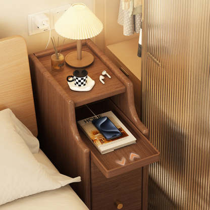 Nordic Rubber Wood Narrow 2-Drawer 1-Cabinet Nightstand