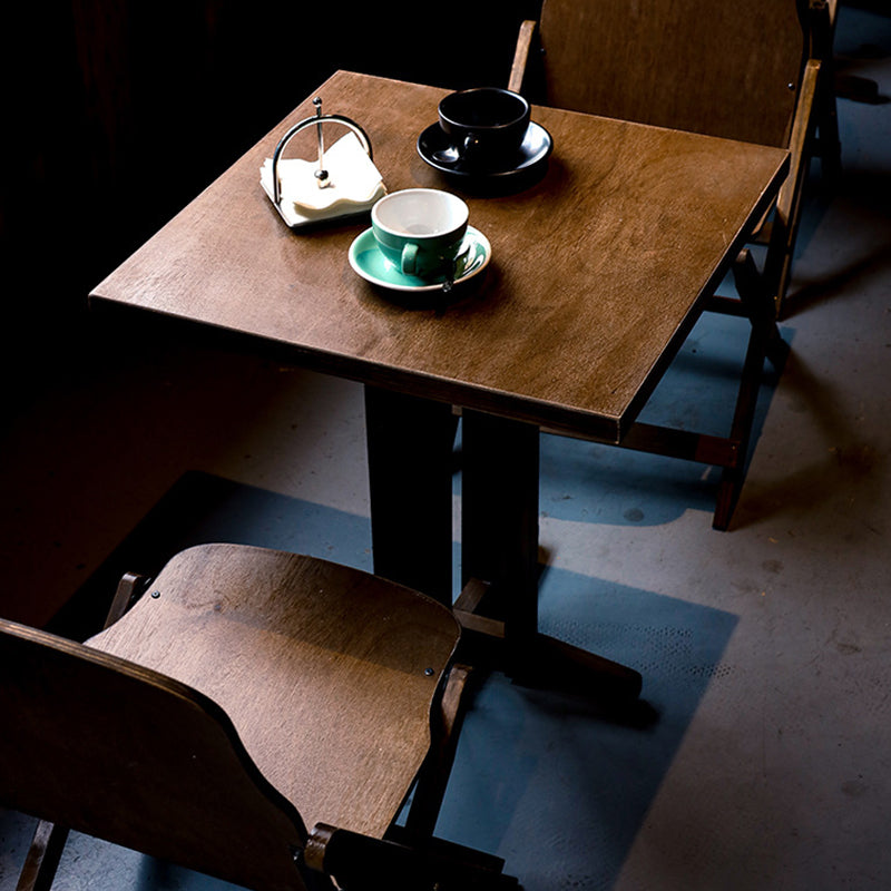 Retro Wood Iron Round Coffee Chair Set — Square Table