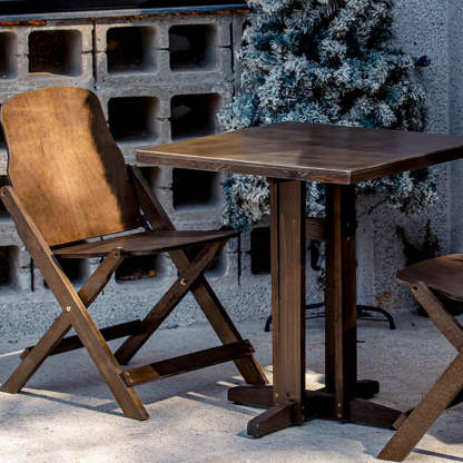 Retro Wood Iron Round Coffee Chair Set