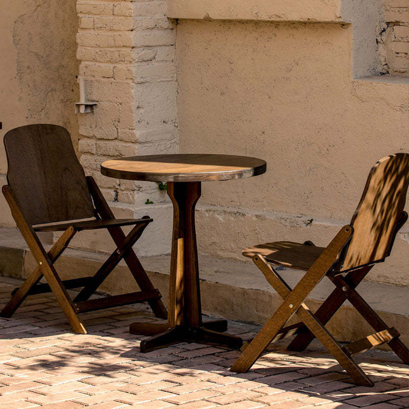 Retro Wood Iron Round Coffee Chair Set