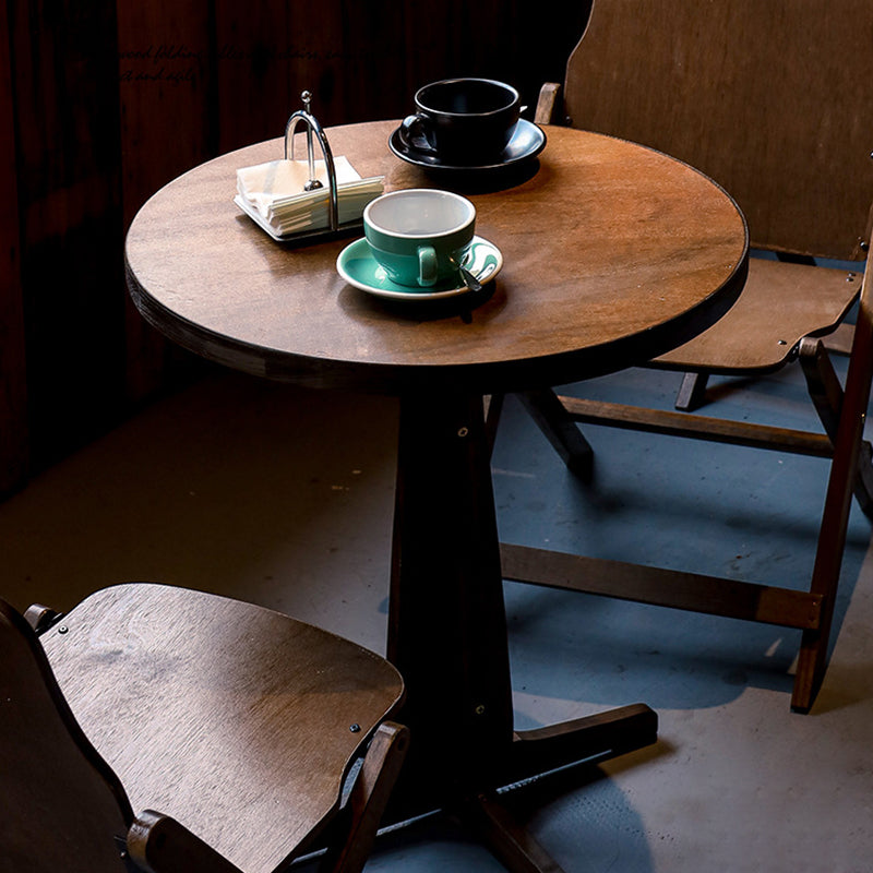 Retro Wood Iron Round Coffee Chair Set — Round Table