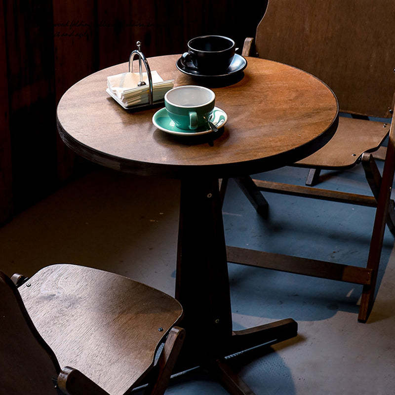 Retro Wood Iron Round Coffee Chair Set — Round Table