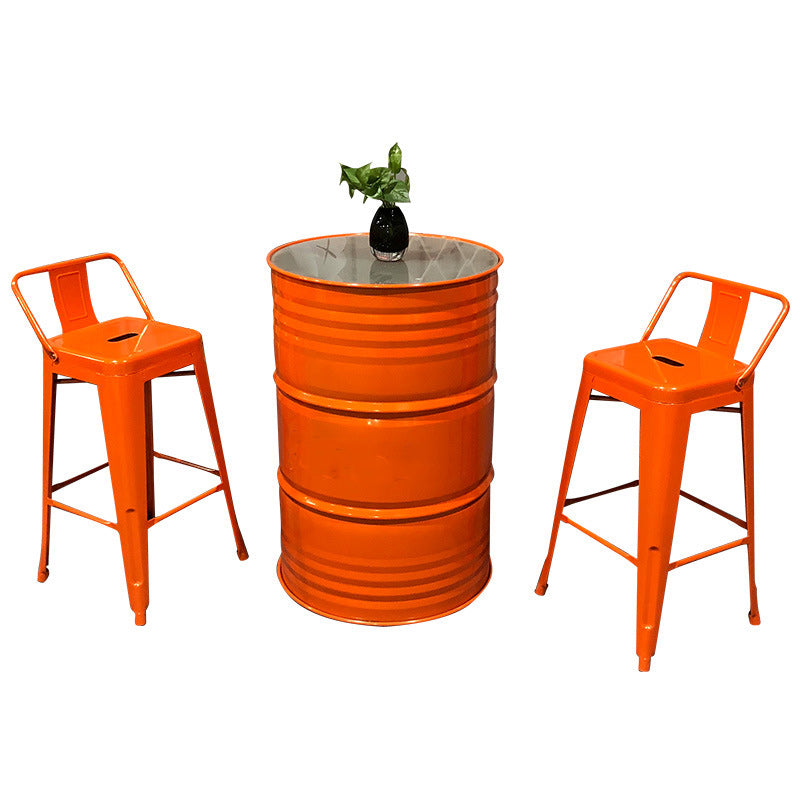Contemporary Industrial Iron Drum-Shaped Round Cafe Table & Stool Set With Storage & 2/4 Seats For Living Room & Kitchen°