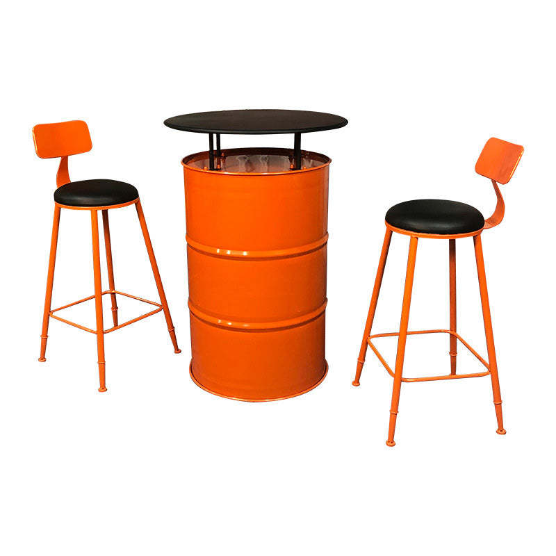 Contemporary Industrial Iron Drum-Shaped Round Cafe Table & Stool Set With Storage & 2/4 Seats For Living Room & Kitchen°