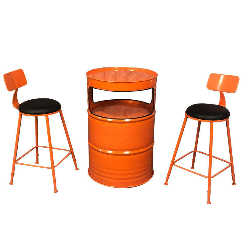Contemporary Industrial Iron Drum-Shaped Round Cafe Table & Stool Set With Storage & 2/4 Seats For Living Room & Kitchen°