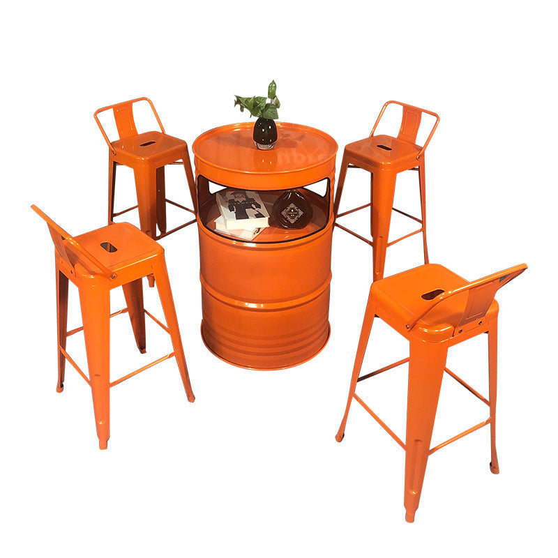 Contemporary Industrial Iron Drum-Shaped Round Cafe Table & Stool Set With Storage & 2/4 Seats For Living Room & Kitchen°