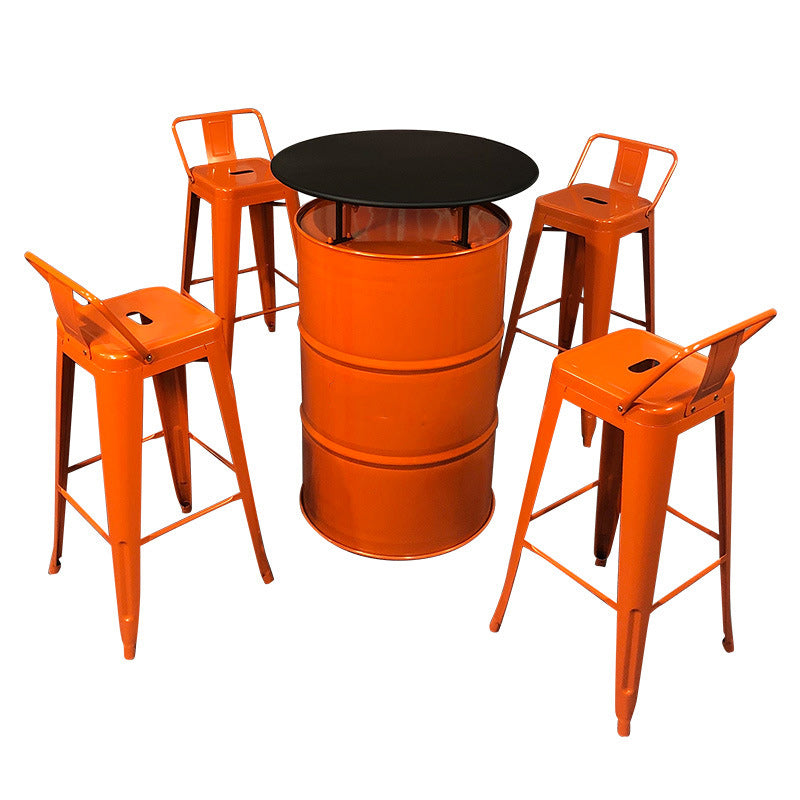 Contemporary Industrial Iron Drum-Shaped Round Cafe Table & Stool Set With Storage & 2/4 Seats For Living Room & Kitchen°