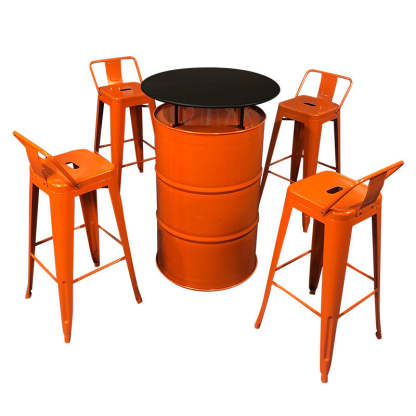 Contemporary Industrial Iron Drum-Shaped Round Cafe Table & Stool Set With Storage & 2/4 Seats For Living Room & Kitchen°